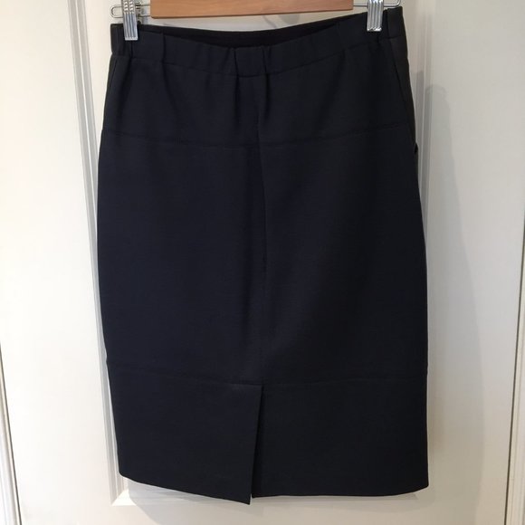Leather and fabric pencil skirt, US4, dark blue - Picture 3 of 7